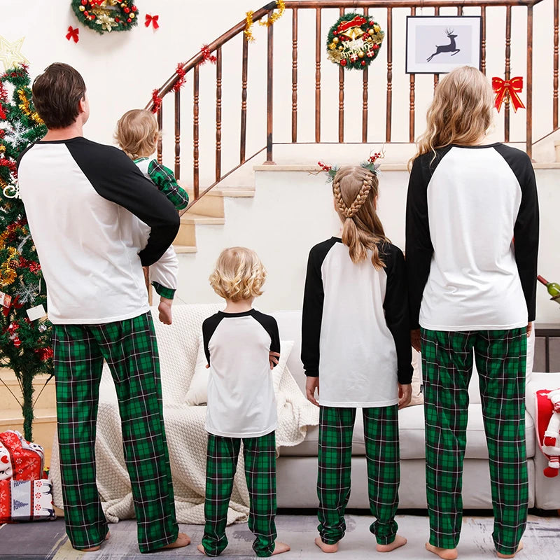 Christmas Family Pajamas Matching Set Green & White