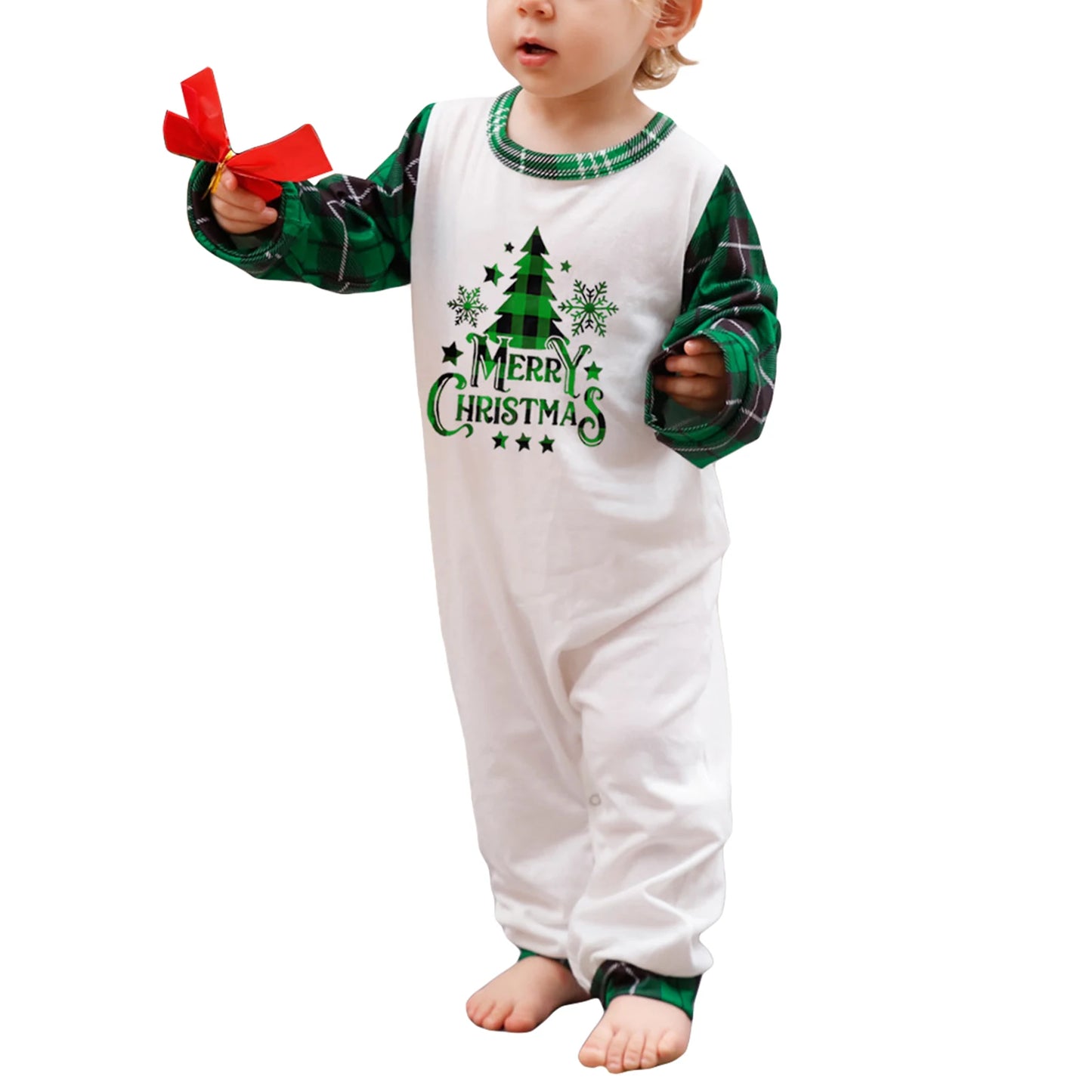 Christmas Family Pajamas Matching Set Green & White
