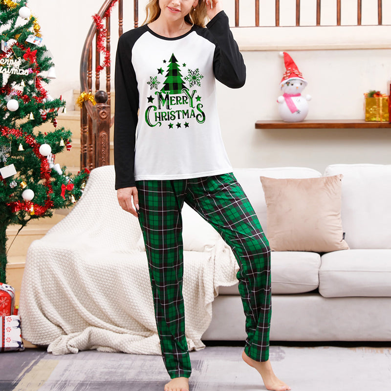Christmas Family Pajamas Matching Set Green & White