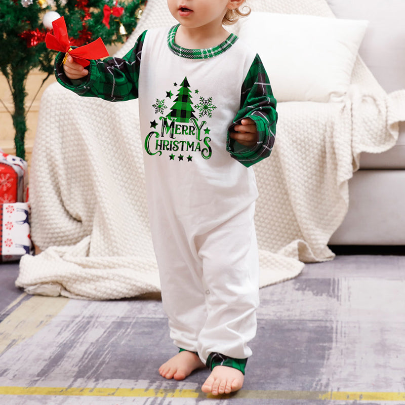 Christmas Family Pajamas Matching Set Green & White