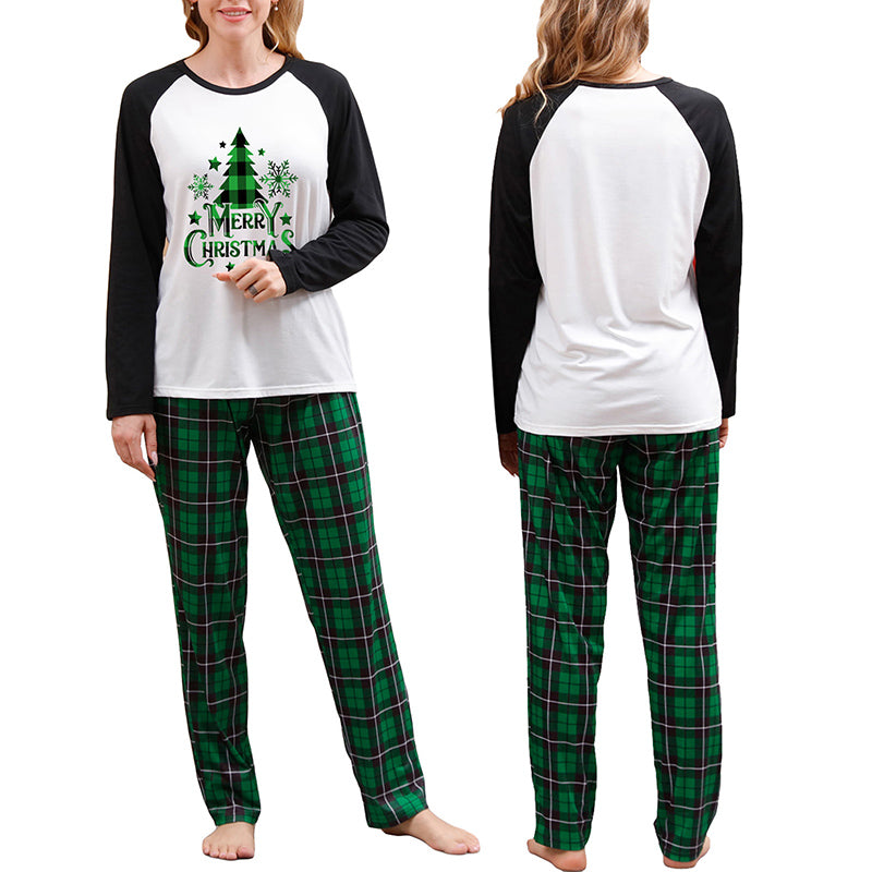 Christmas Family Pajamas Matching Set Green & White