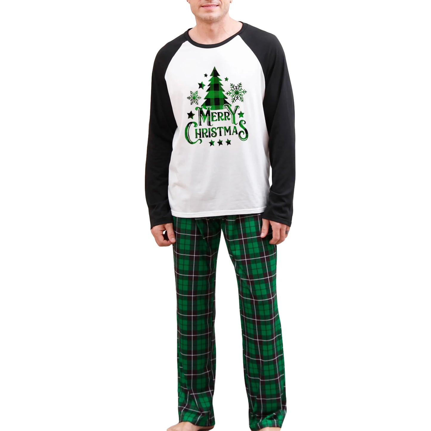 Christmas Family Pajamas Matching Set Green & White