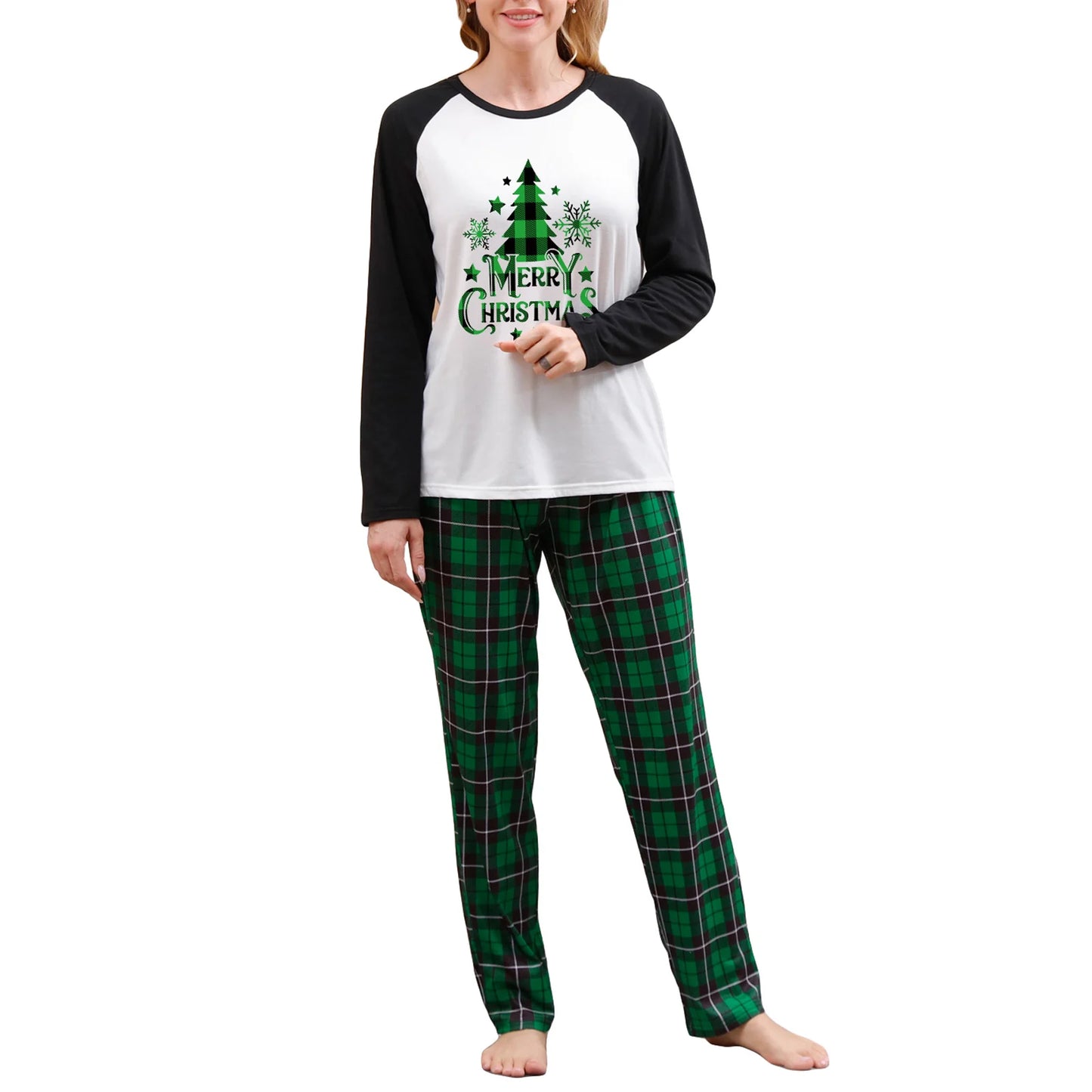 Christmas Family Pajamas Matching Set Green & White