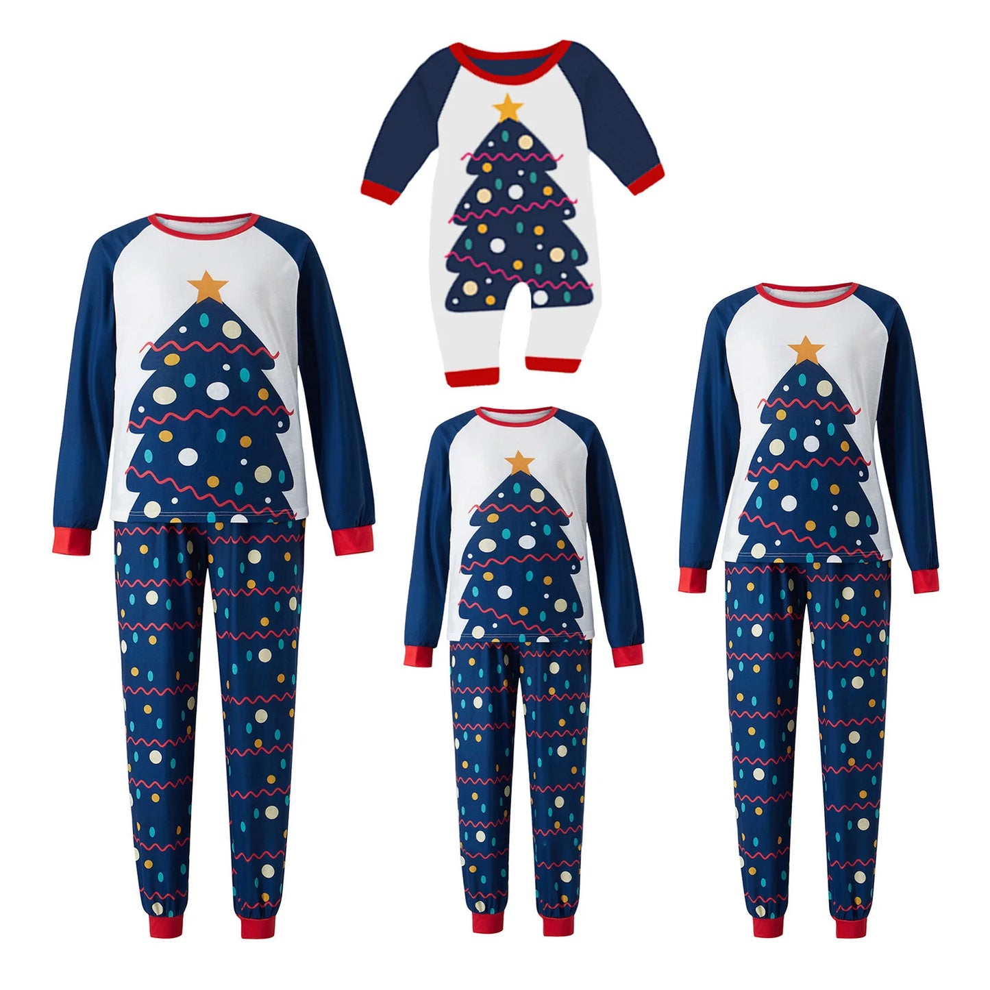 Christmas Family Pajamas Set Blue & White
