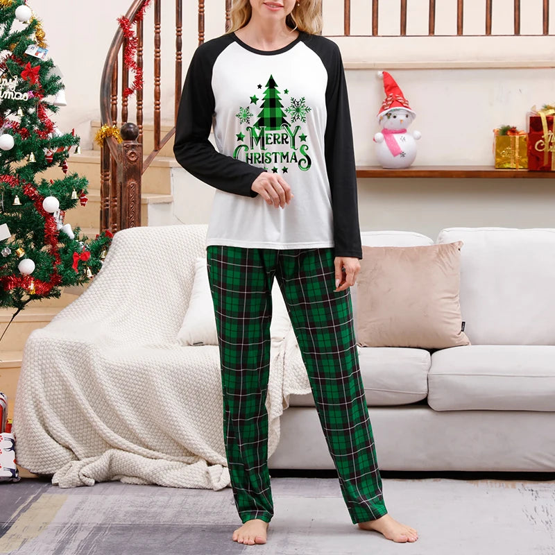 Christmas Family Pajamas Matching Set Green & White
