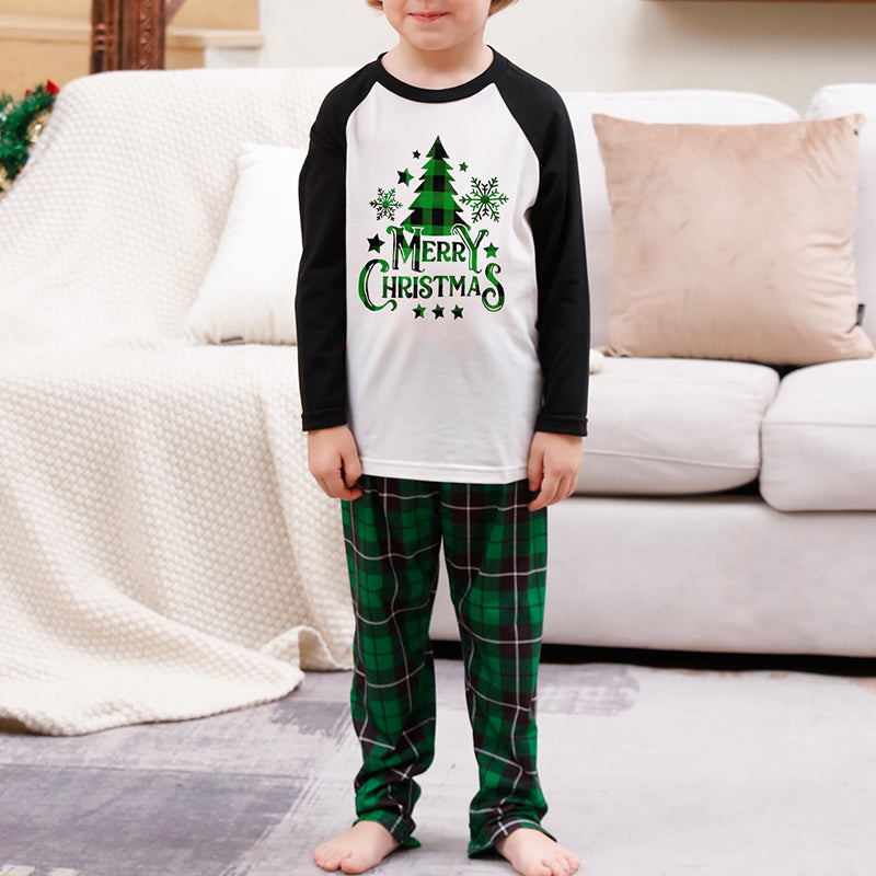 Christmas Family Pajamas Matching Set Green & White