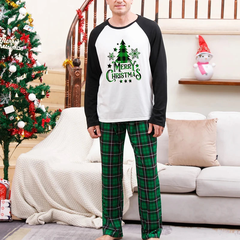 Christmas Family Pajamas Matching Set Green & White