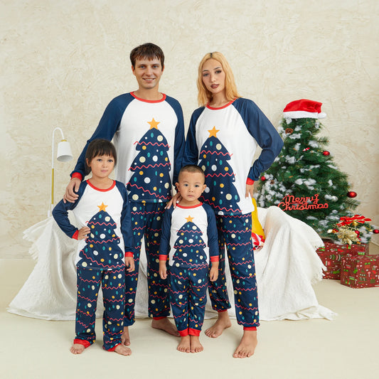 Christmas Family Pajamas Set Blue & White