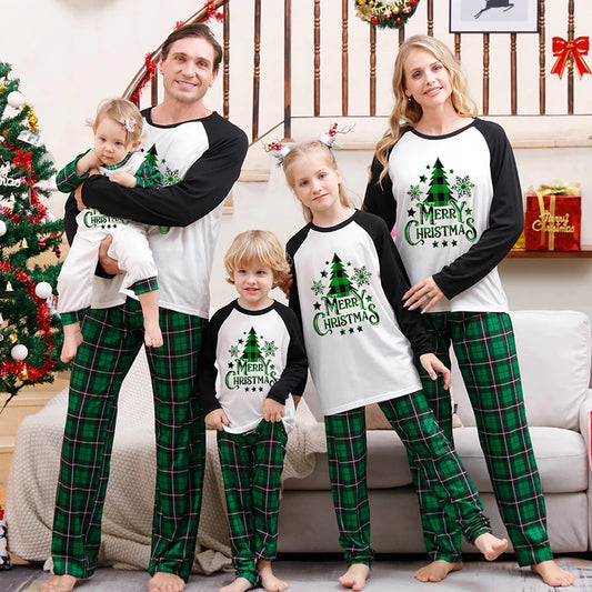 Christmas Family Pajamas Matching Set Green & White