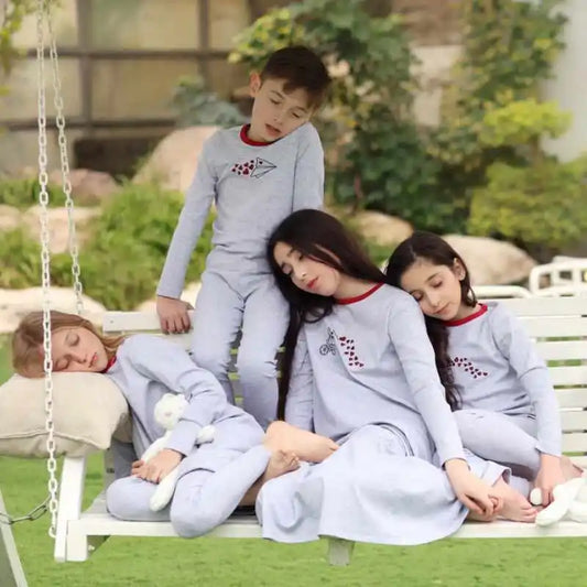 Family Pajamas Set Matching Clothes Grey & Red